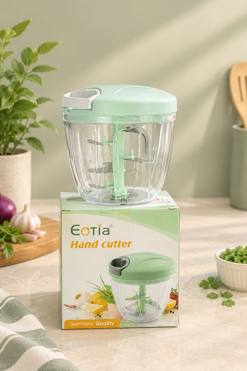 Manual Hand Pull Food Chopper — Mint Green