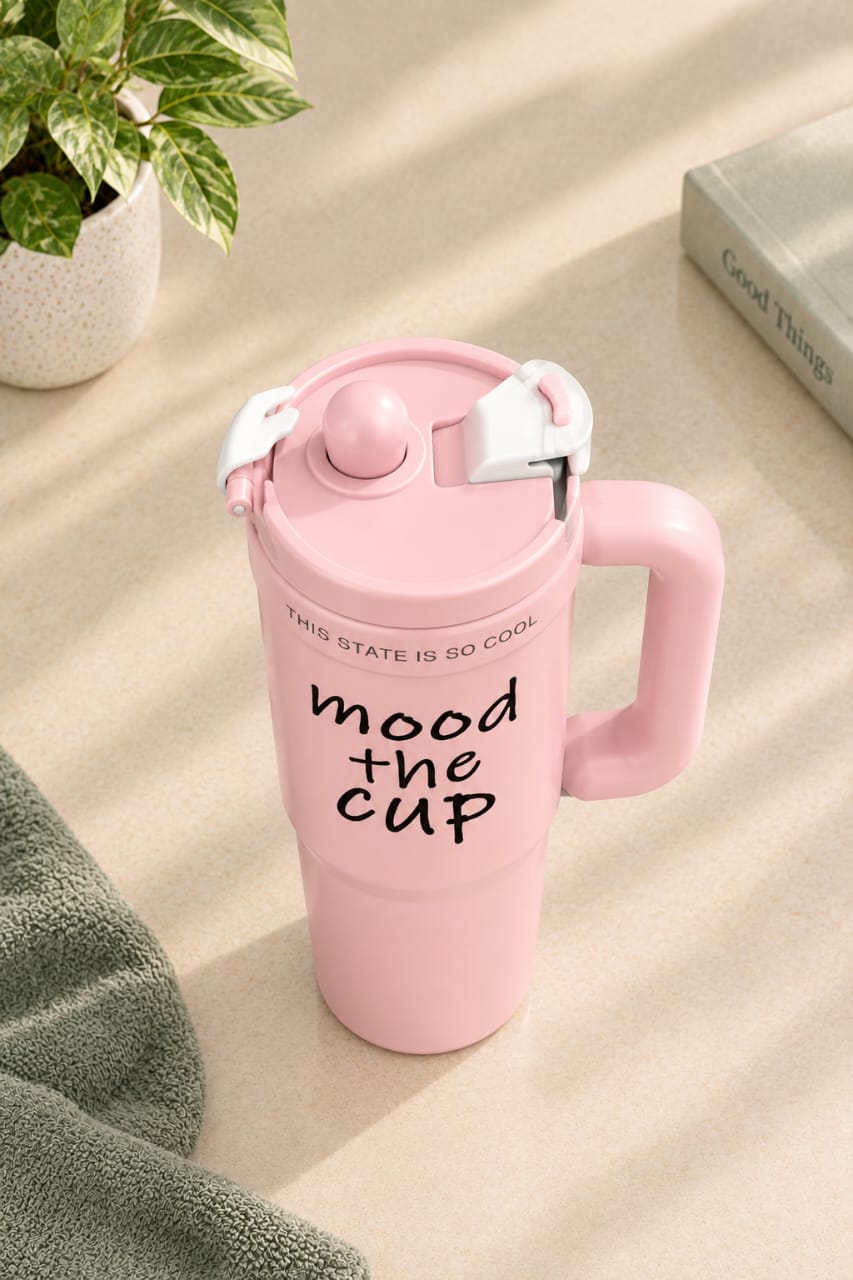 Pink Mood Tumbler with Handle & Flip-Top Lid