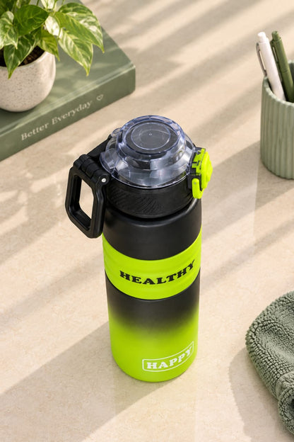 Black & Neon Green Sports Water Bottle