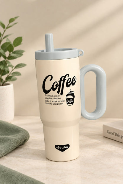 Insulated Coffee Tumbler with Handle & Straw – Cream