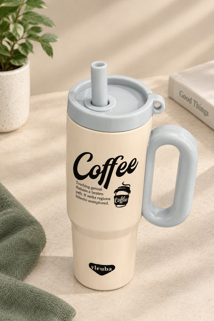 Insulated Coffee Tumbler with Handle & Straw – Cream
